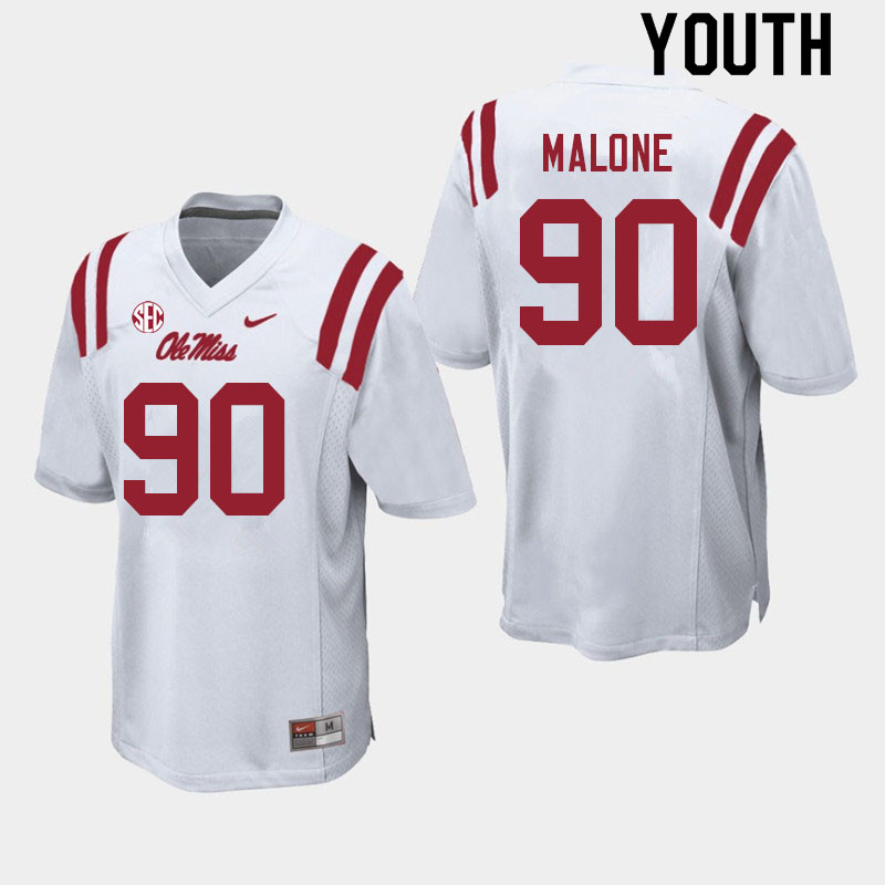 Youth #90 Tywone Malone Ole Miss Rebels College Football Jerseys Sale-White - Click Image to Close